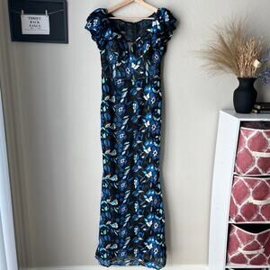 NEW Alexander by Daymor Gown Blue Black Lace Embroidered Dress Blk Blue Sz 6